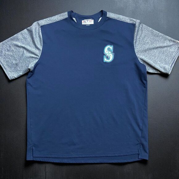 Majestic Thermabase MLB Seattle Mariners Baseball Top Shirt Navy Gray Mens 2XL - Picture 1 of 7